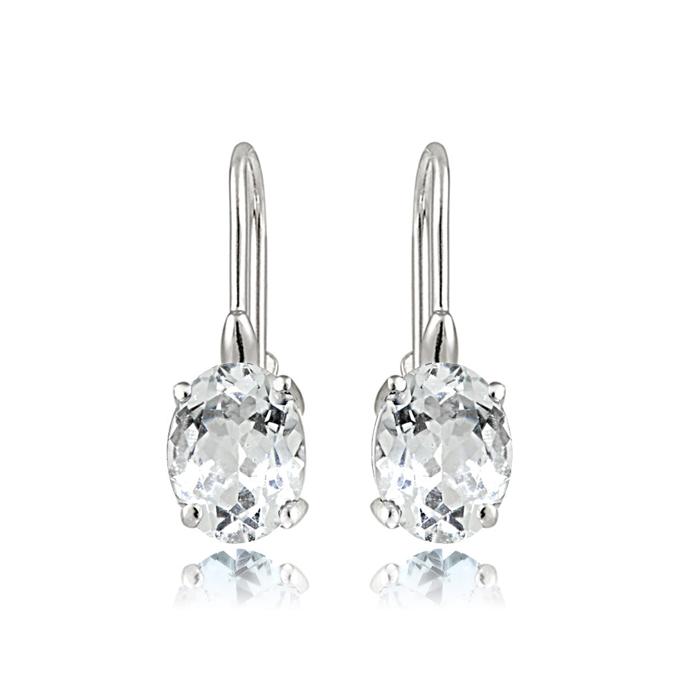 Sterling Silver 1Aquamarine 8x6mm Oval Leverback Earrings-3