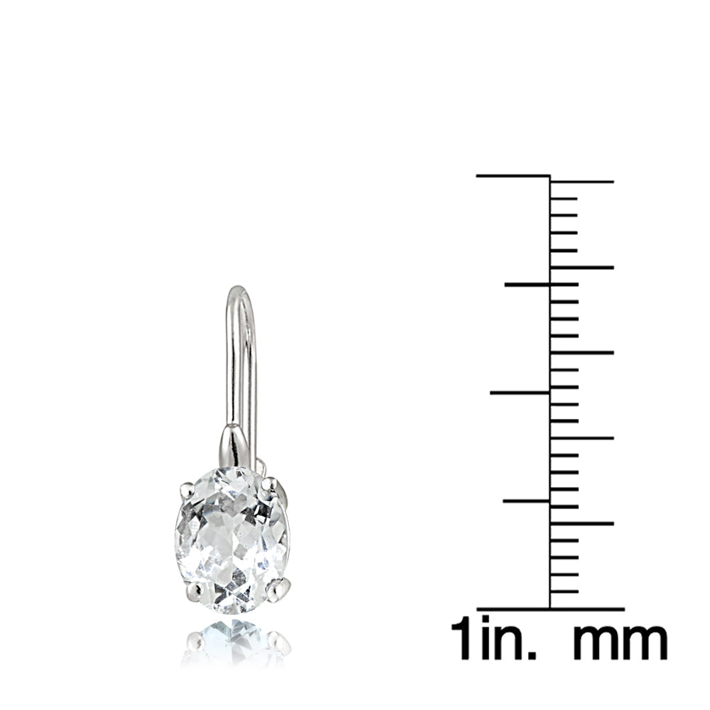 Sterling Silver 1Aquamarine 8x6mm Oval Leverback Earrings-5