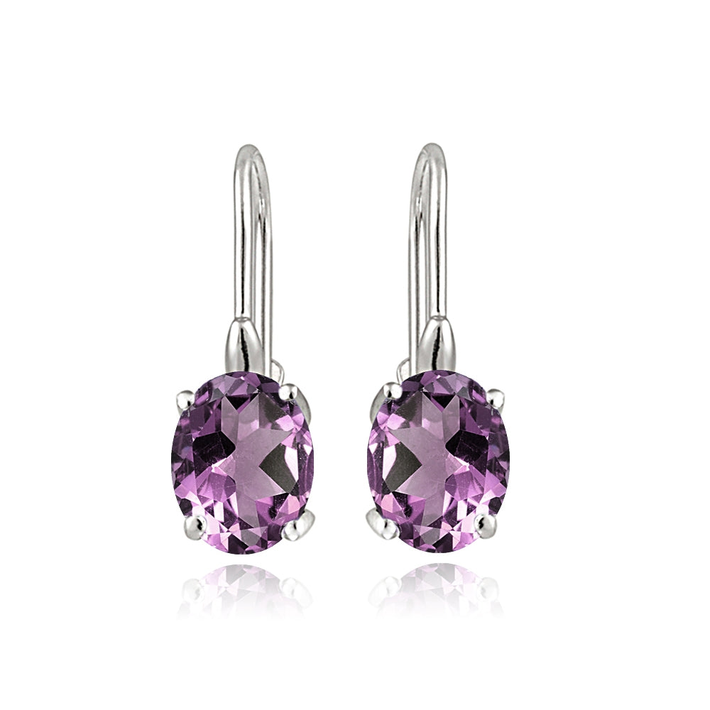 Sterling Silver Created Alexandrite 8x6mm Oval Leverback Earrings-2