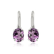 Sterling Silver Created Alexandrite 8x6mm Oval Leverback Earrings