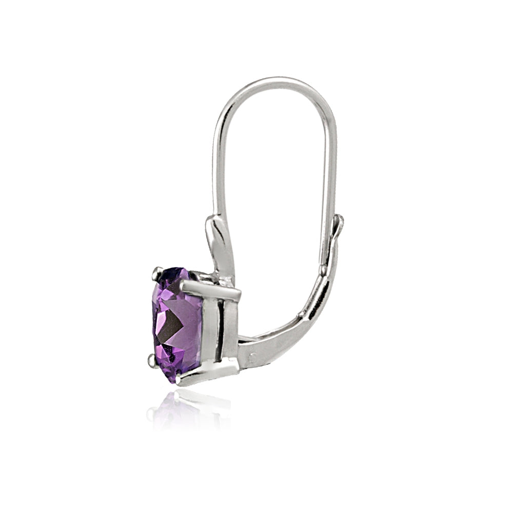 Sterling Silver Created Alexandrite 8x6mm Oval Leverback Earrings-3
