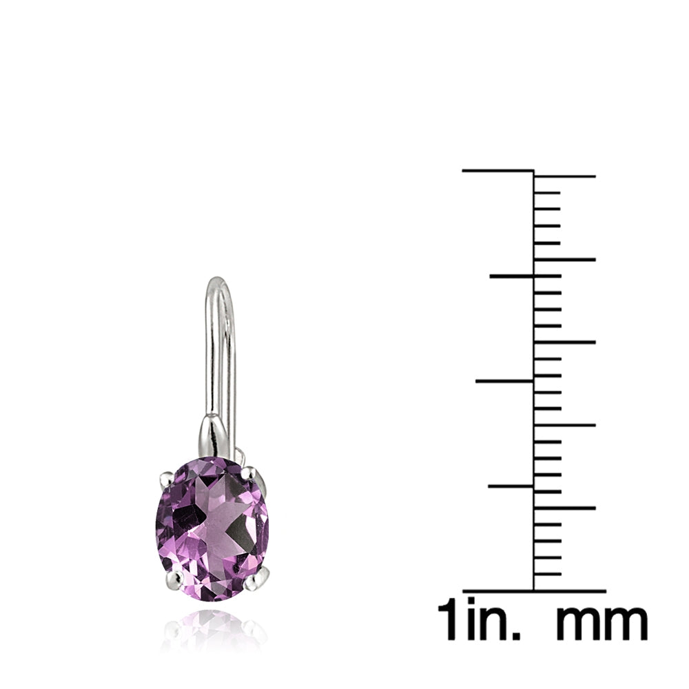 Sterling Silver Created Alexandrite 8x6mm Oval Leverback Earrings-4