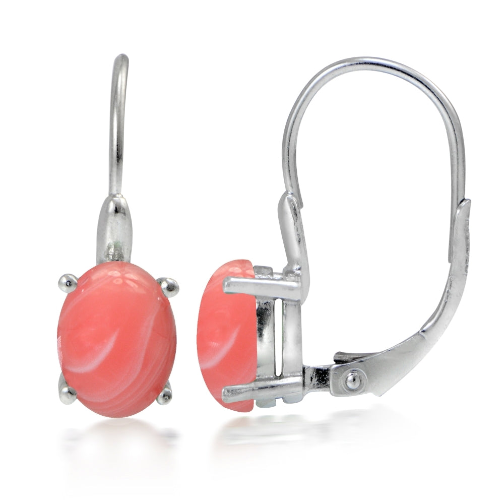 Sterling Silver Dyed Coral Oval Leverback Earrings