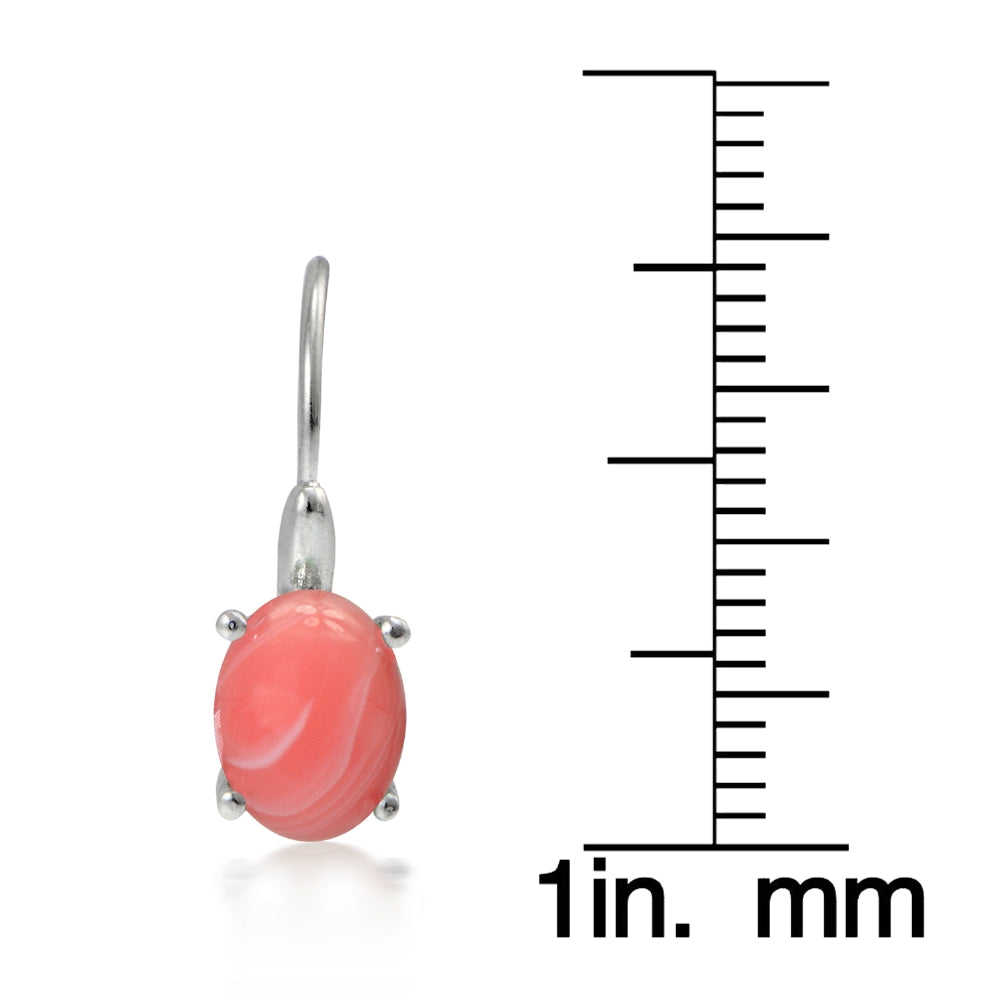 Sterling Silver Dyed Coral Oval Leverback Earrings-3