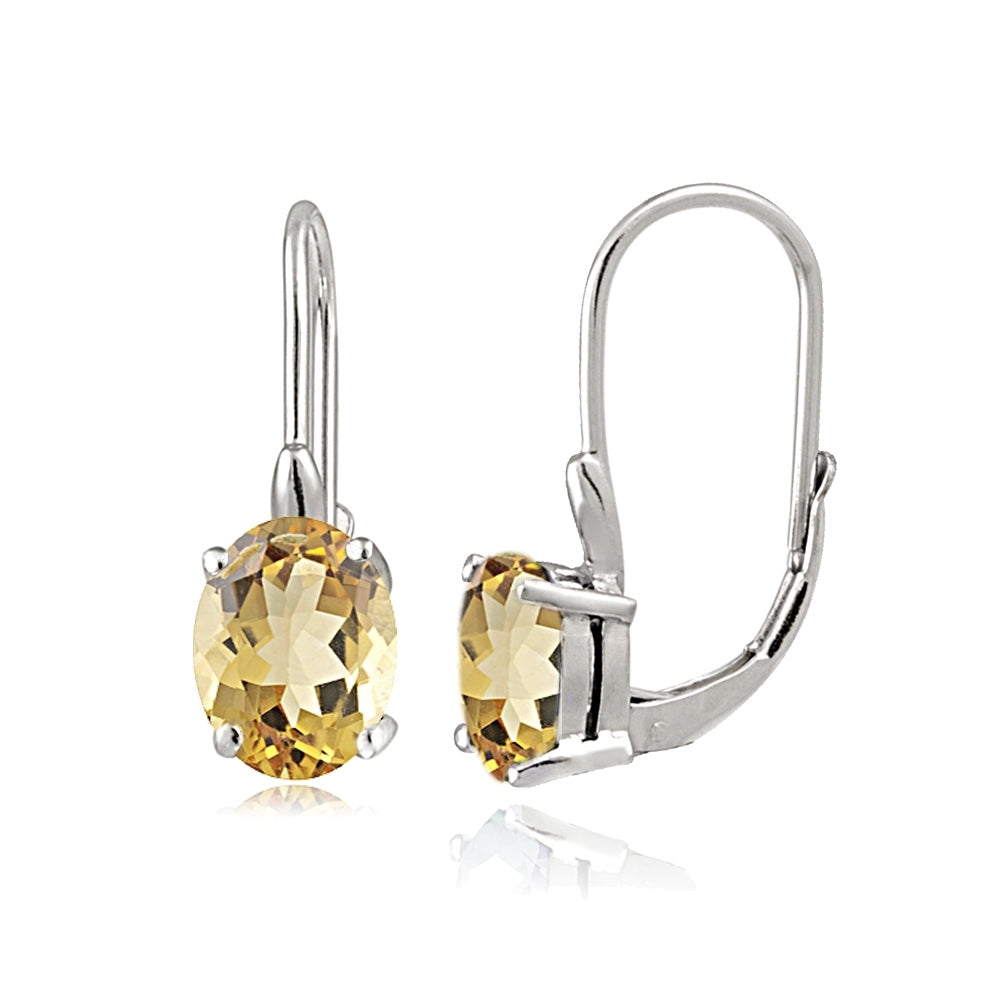 Sterling Silver Citrine 8x6mm Oval Leverback Earrings