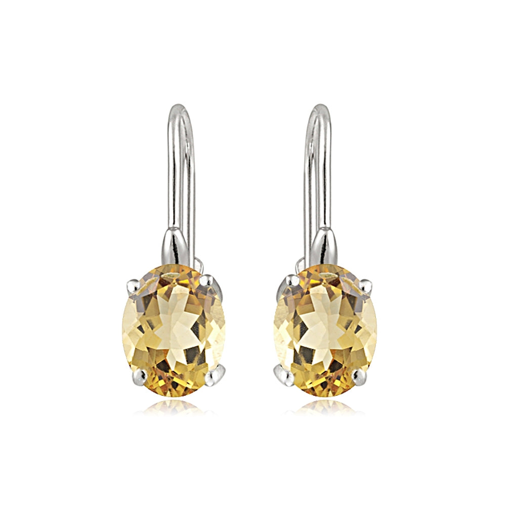 Sterling Silver Citrine 8x6mm Oval Leverback Earrings-2