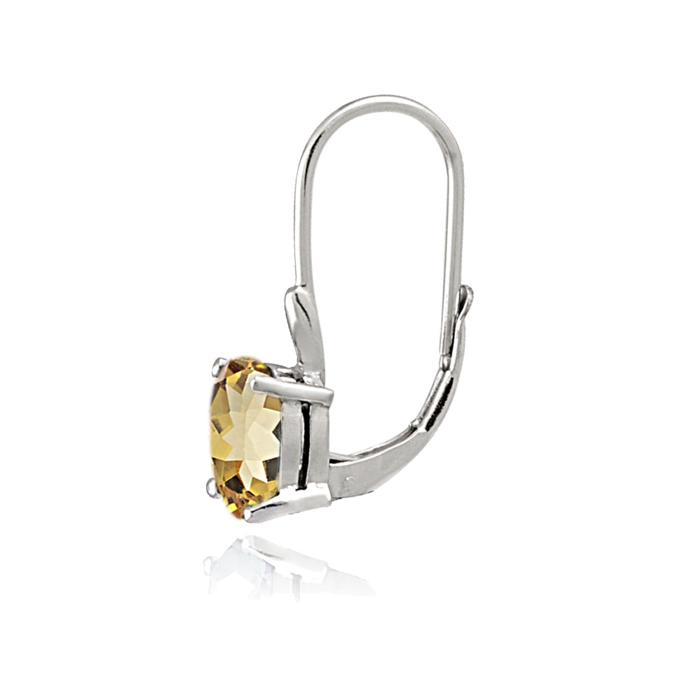 Sterling Silver Citrine 8x6mm Oval Leverback Earrings-3
