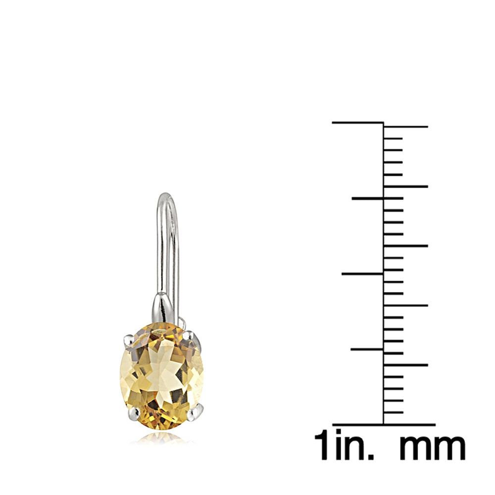 Sterling Silver Citrine 8x6mm Oval Leverback Earrings-4