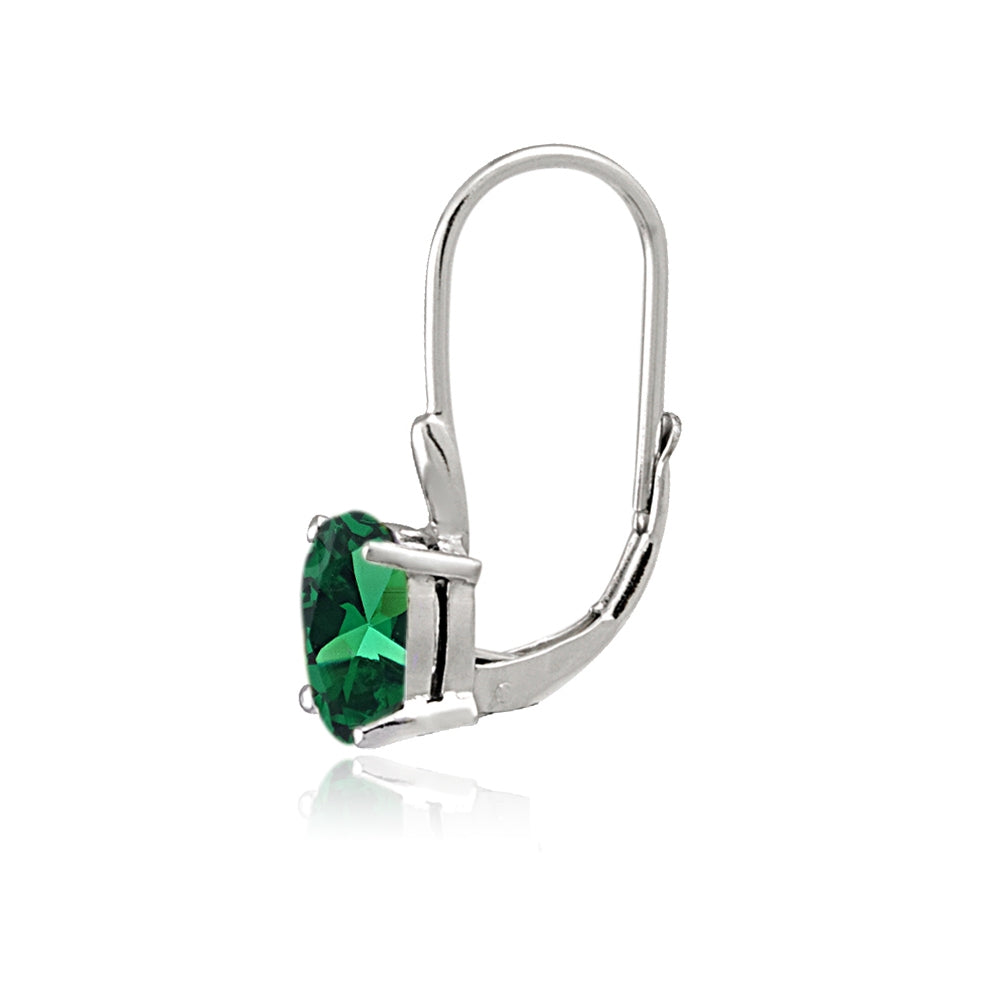 Sterling Silver Created Emerald 8x6mm Oval Leverback Earrings-3