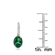 Sterling Silver Created Emerald 8x6mm Oval Leverback Earrings