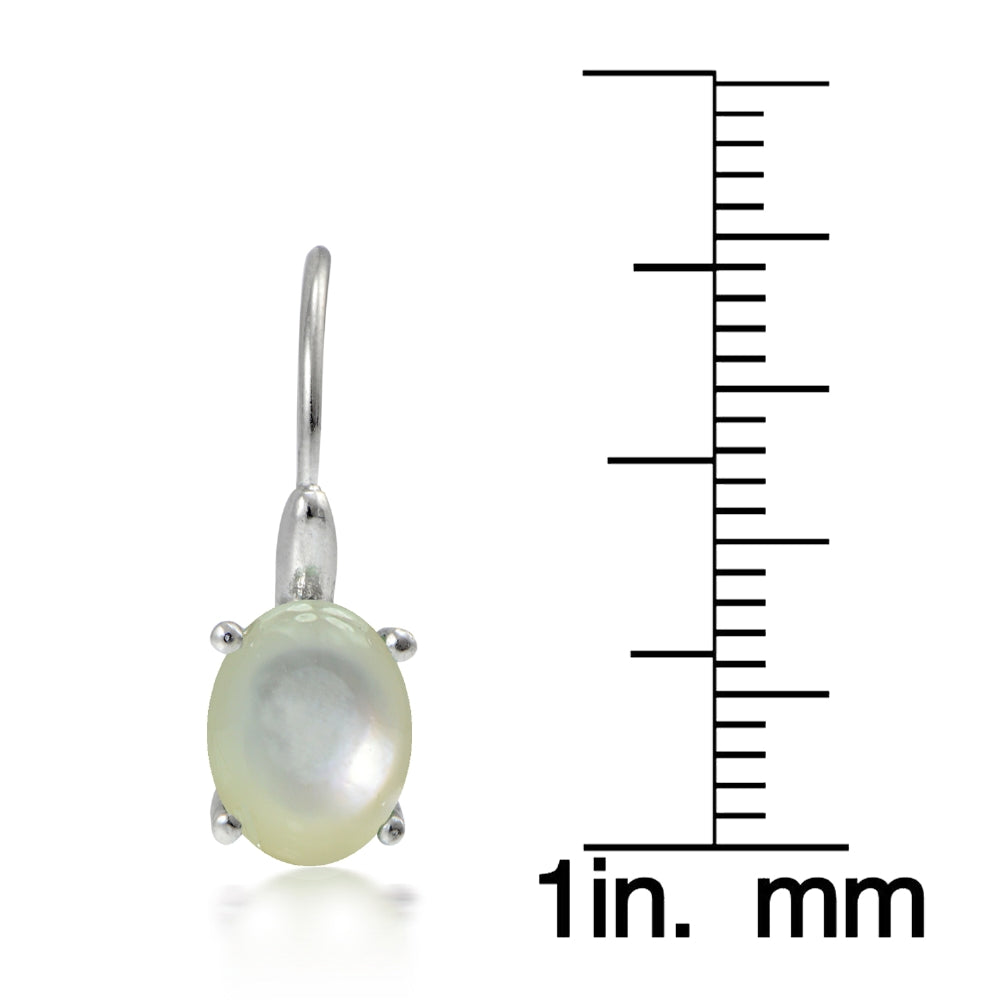 Sterling Silver Mother Of Pearl Oval Leverback Earrings-3