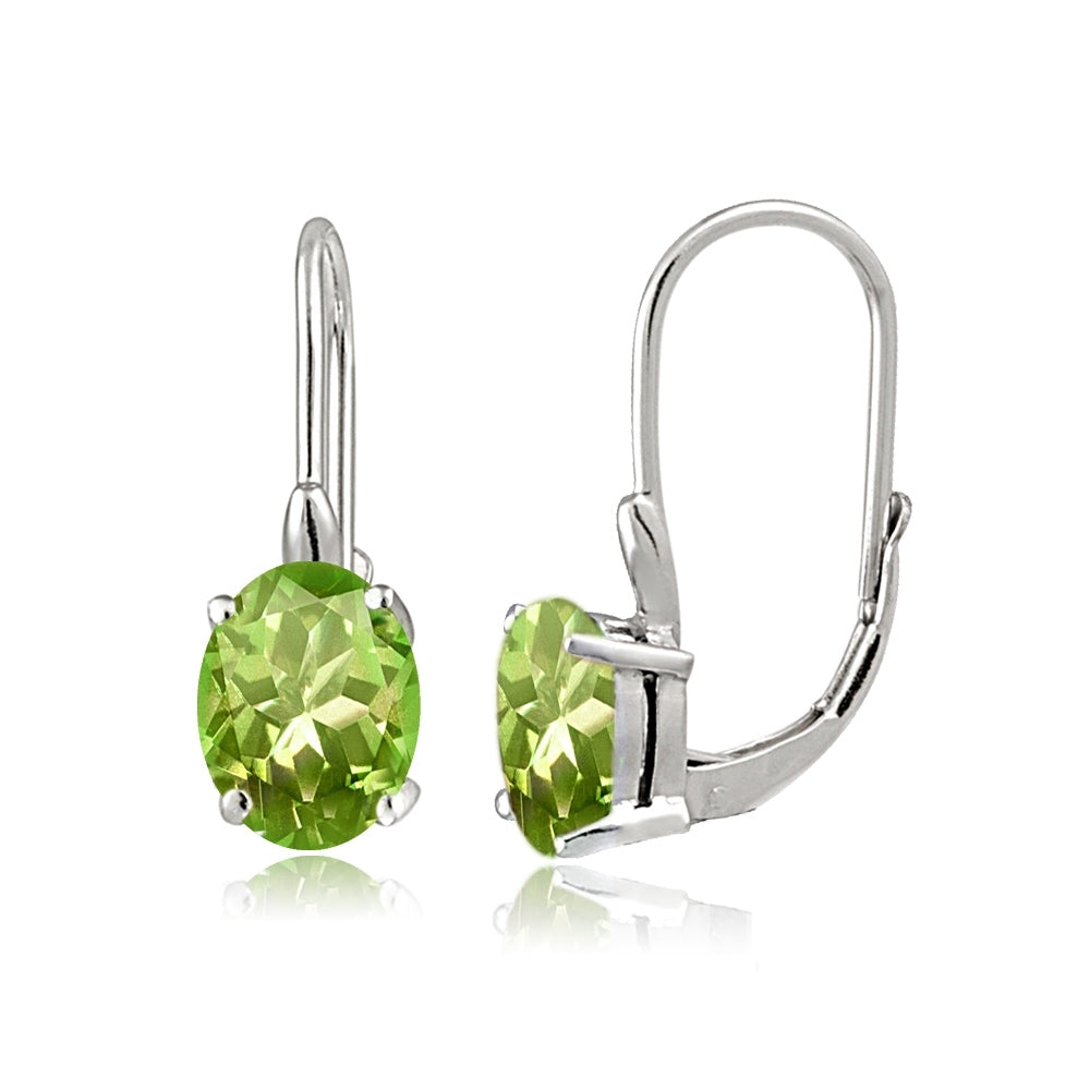 Sterling Silver Peridot 8x6mm Oval Leverback Earrings