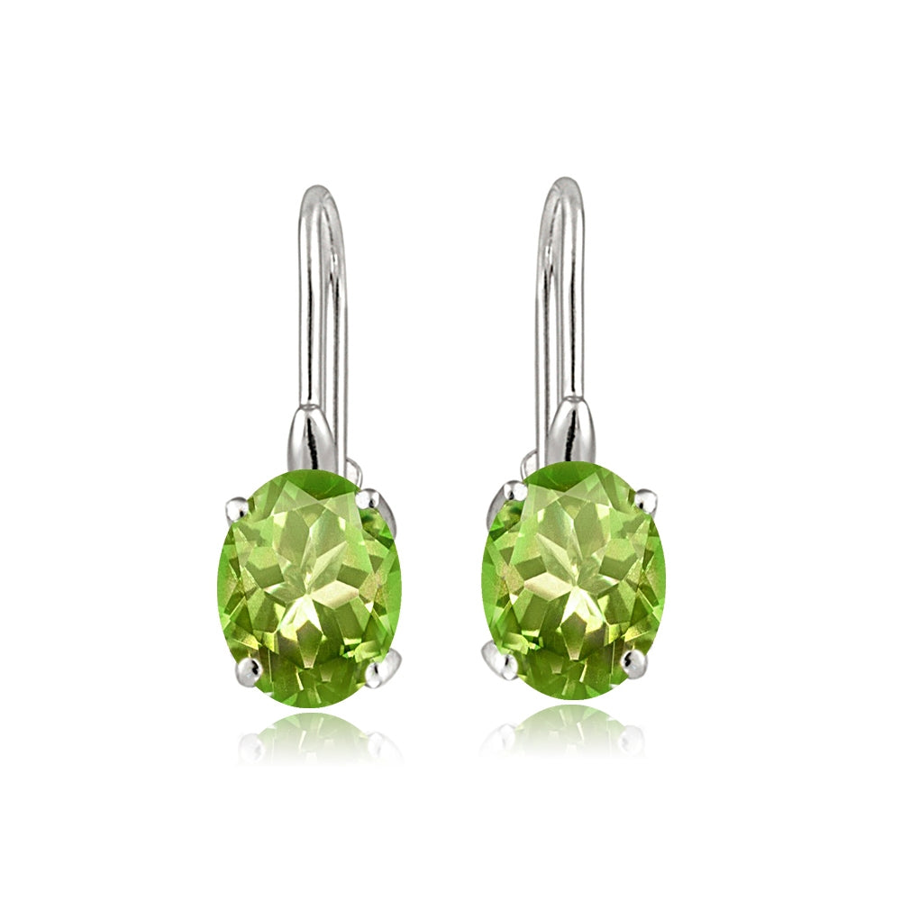 Sterling Silver Peridot 8x6mm Oval Leverback Earrings-2