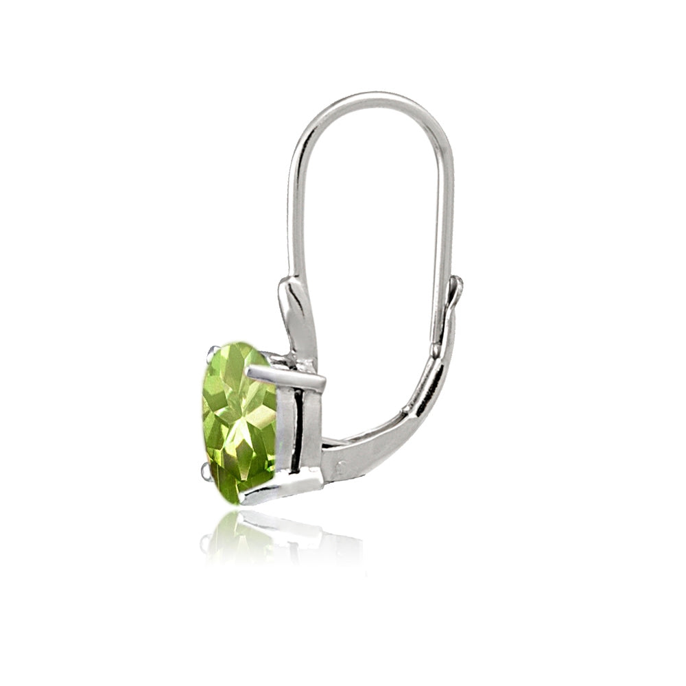 Sterling Silver Peridot 8x6mm Oval Leverback Earrings-3