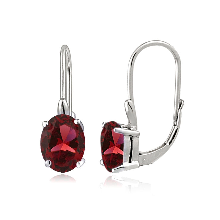 Sterling Silver Created Ruby 8x6mm Oval Leverback Earrings