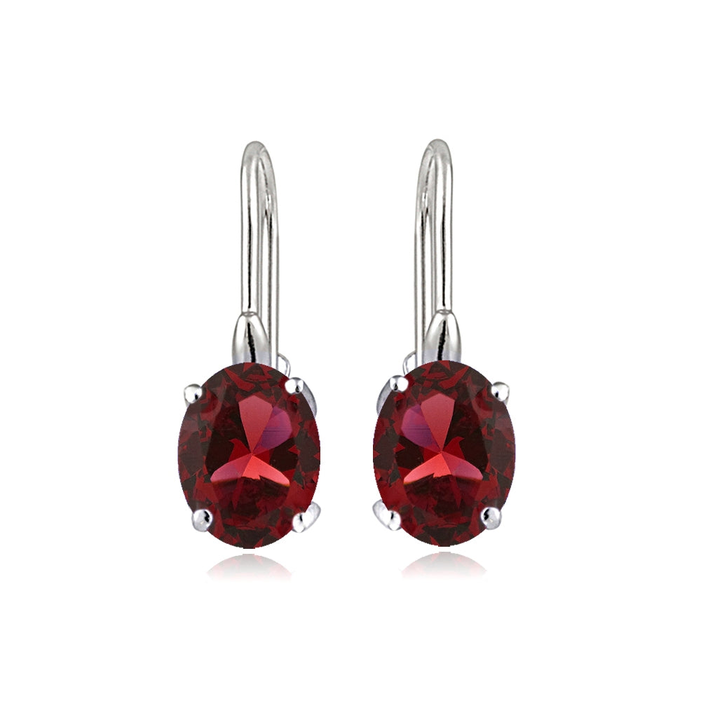 Sterling Silver Created Ruby 8x6mm Oval Leverback Earrings-2