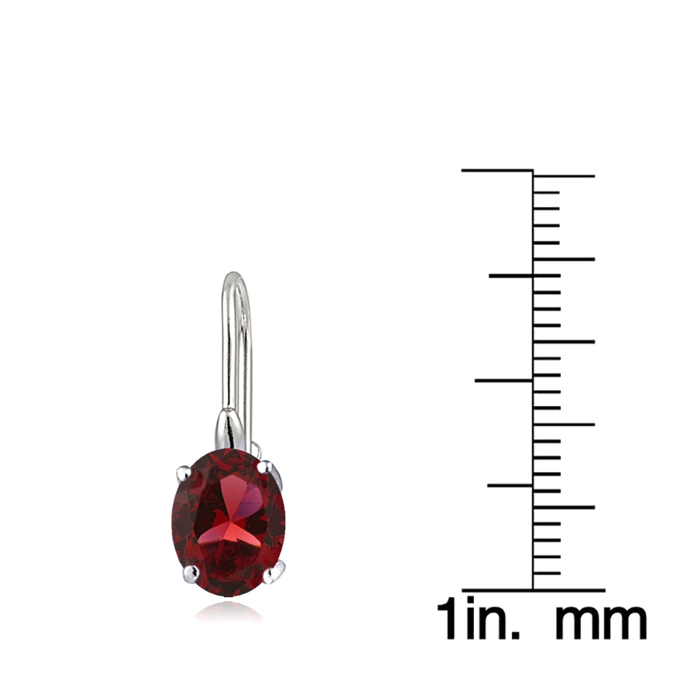 Sterling Silver Created Ruby 8x6mm Oval Leverback Earrings-4