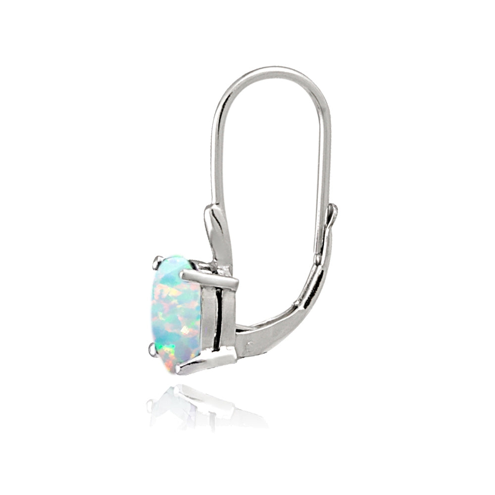 Sterling Silver Created Opal 8x6mm Oval Leverback Earrings-3