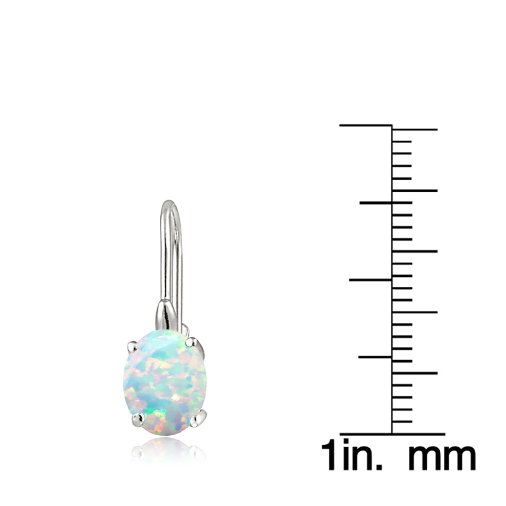 Sterling Silver Created Opal 8x6mm Oval Leverback Earrings-4