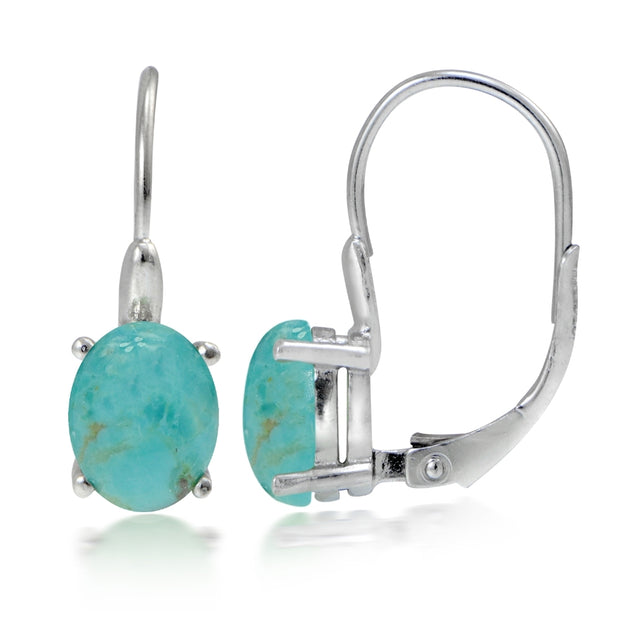 Sterling Silver Created Turquoise Oval Leverback Earrings