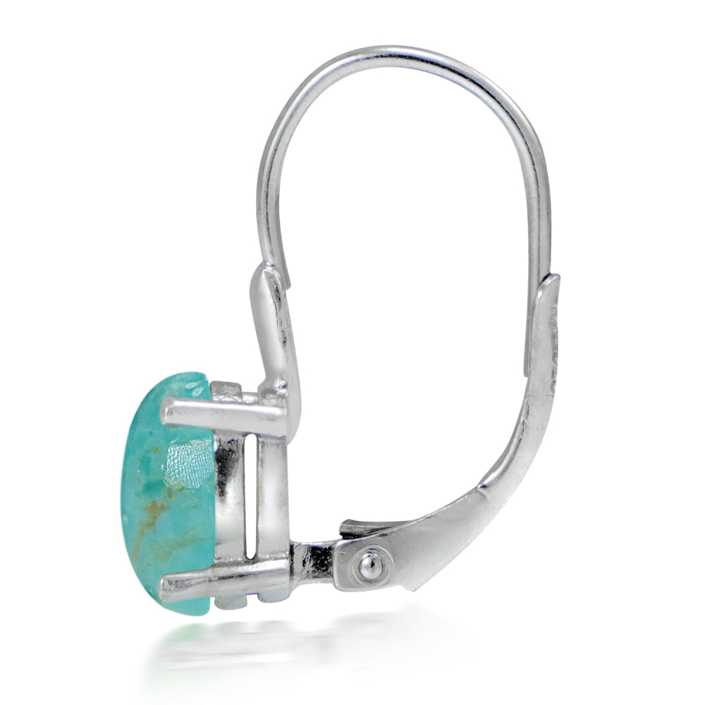 Sterling Silver Created Turquoise Oval Leverback Earrings-2