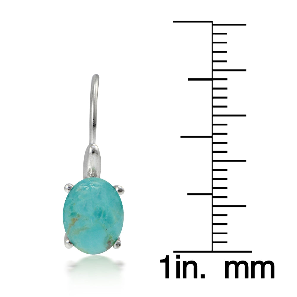 Sterling Silver Created Turquoise Oval Leverback Earrings-3
