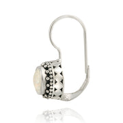Sterling Silver Created White Opal Bali Bead Oval Leverback Earrings