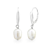 Sterling Silver White Freshwater Cultured Pearl Lever-Back Earrings
