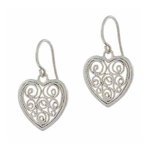 Sterling Silver Filigree Heart Dangle Earrings