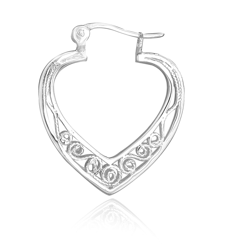 Sterling Silver Filigree Heart Earrings-2