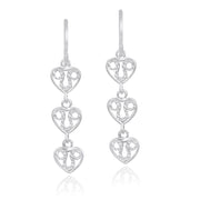 Sterling Silver 3 Filigree Hearts Dangle Earrings