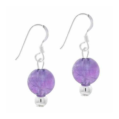 Sterling Silver 6mm Cabochon Amethyst Bead Dangle Earrings