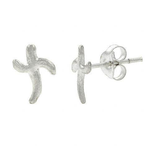 Sterling Silver Modern Style Cross Small Stud Earrings