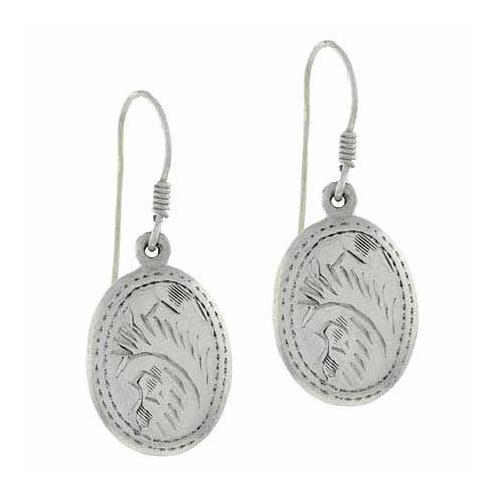 Sterling Silver Etched Design Oval Dangle Earrings
