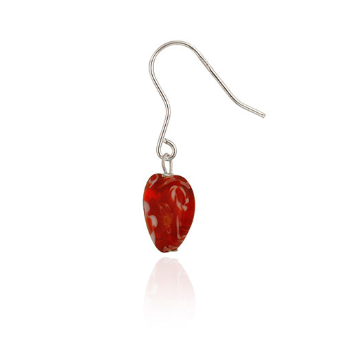 Sterling Silver Murano Glass Red Oval Flower Millefiori Heart Earrings-2