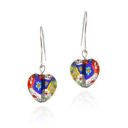 Sterling Silver Multi-Color Millefiori Murano Glass Heart Earrings