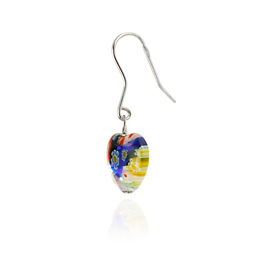 Sterling Silver Multi-Color Millefiori Murano Glass Heart Earrings-2