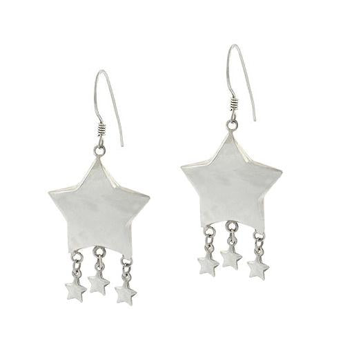 Sterling Silver Puffed Star Dangle Earrings