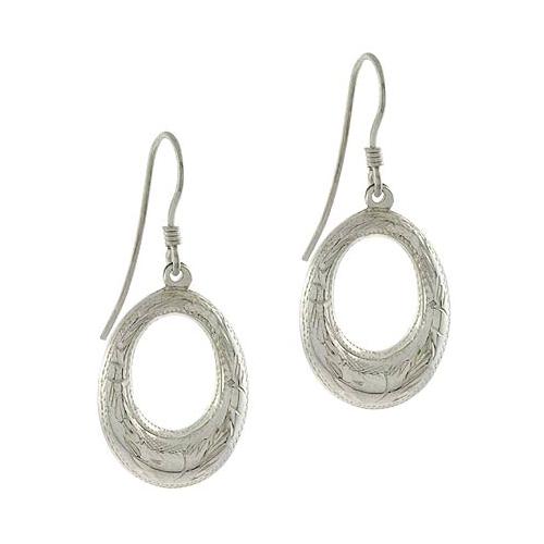 Sterling Silver Oval Flower Puff Dangle Earrings
