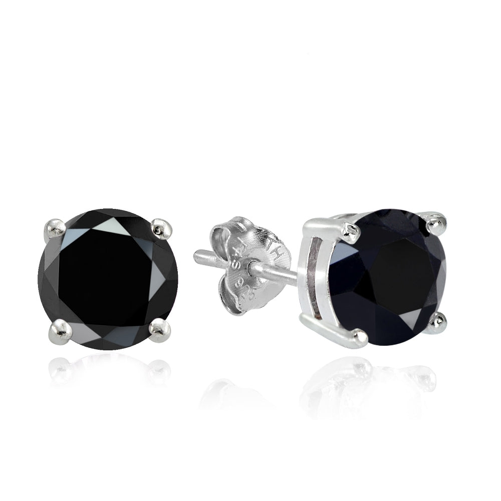 Sterling Silver 4ct Black Cubic Zirconia 8mm Round Stud Earrings