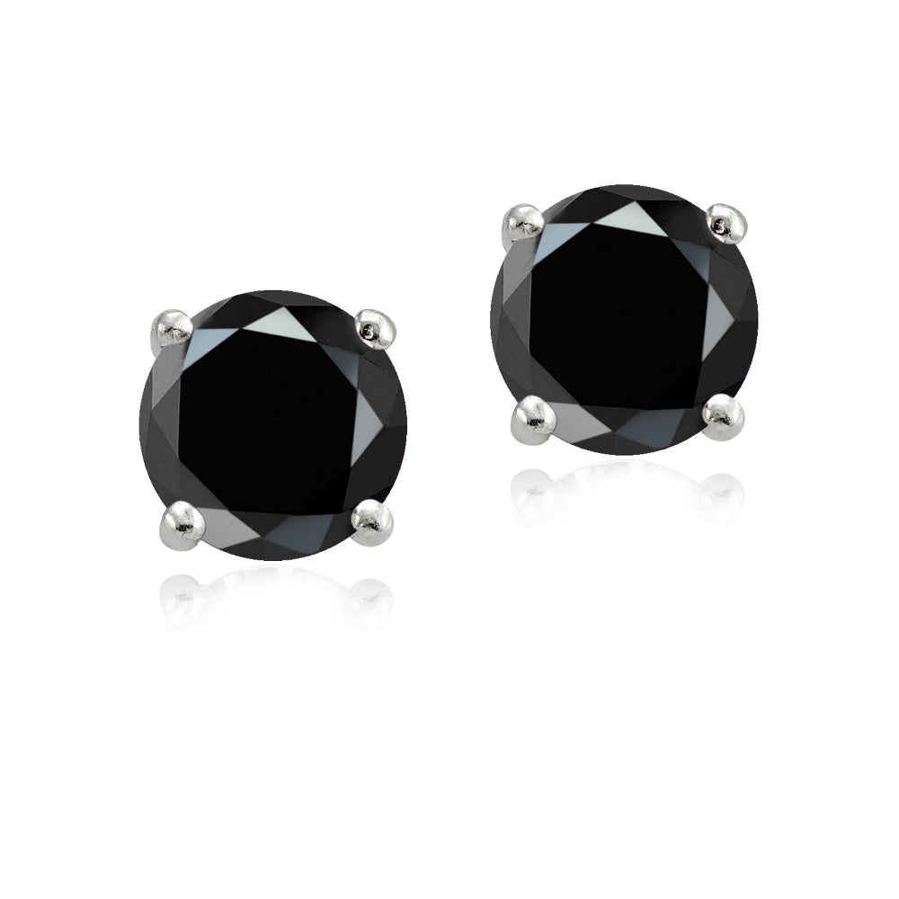 Sterling Silver 4ct Black Cubic Zirconia 8mm Round Stud Earrings-2