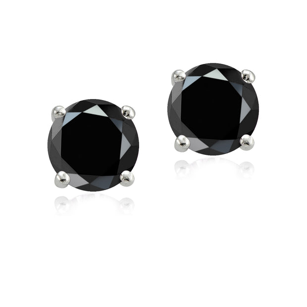 Sterling Silver 4ct Black Cubic Zirconia 8mm Round Stud Earrings