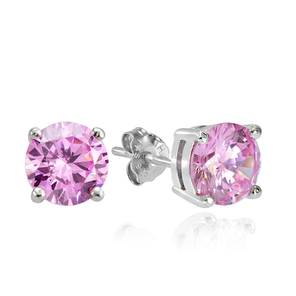 Sterling Silver 4ct Light Pink Cubic Zirconia 8mm Round Stud Earrings