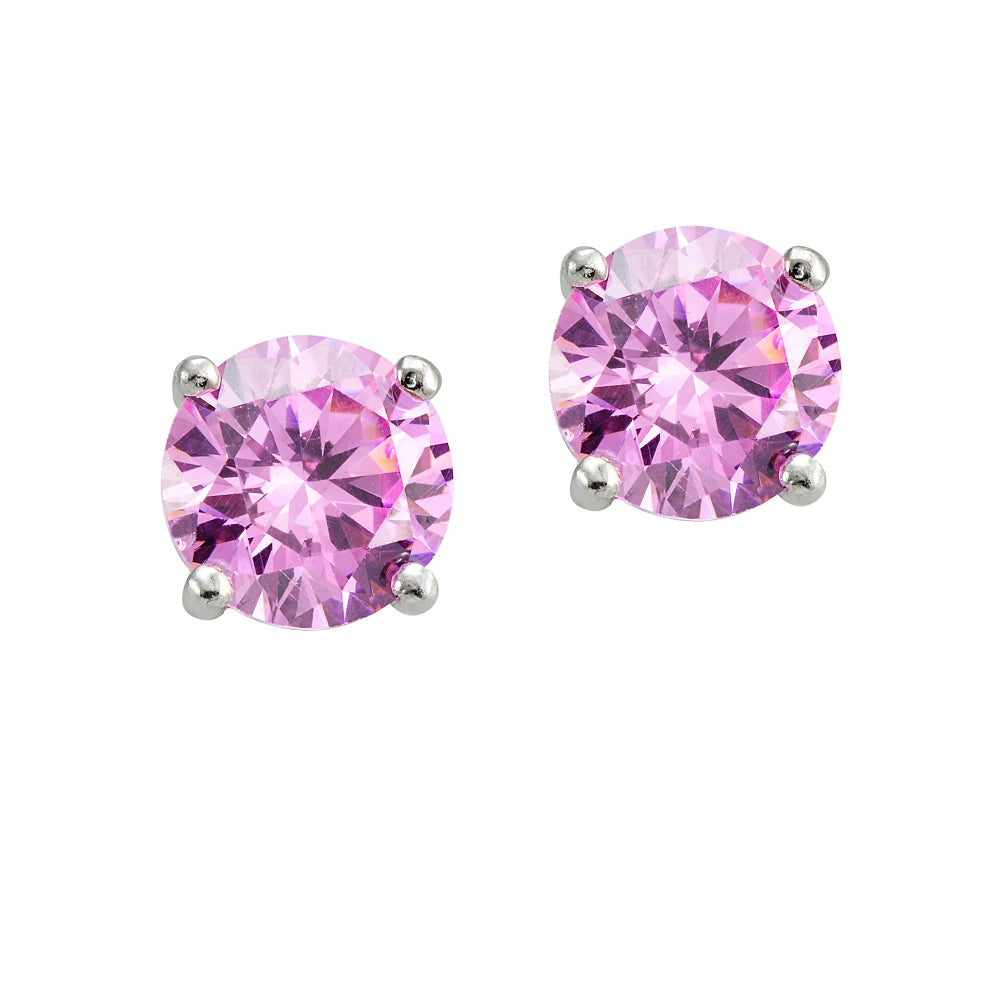 Sterling Silver 4ct Light Pink Cubic Zirconia 8mm Round Stud Earrings-2
