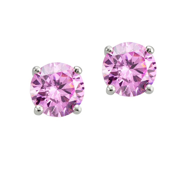 Sterling Silver 4ct Light Pink Cubic Zirconia 8mm Round Stud Earrings