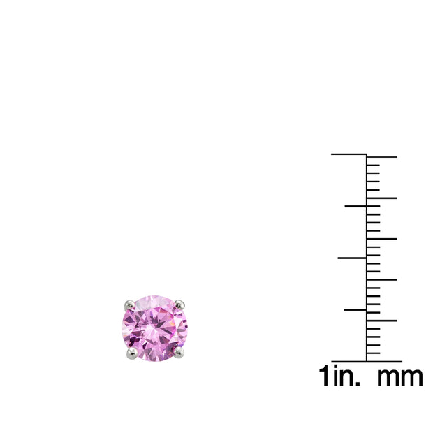 Sterling Silver 4ct Light Pink Cubic Zirconia 8mm Round Stud Earrings