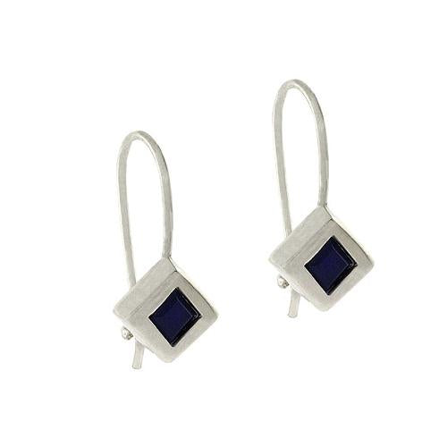 Sterling Silver Black CZ Diamond Shaped Cube Earrings