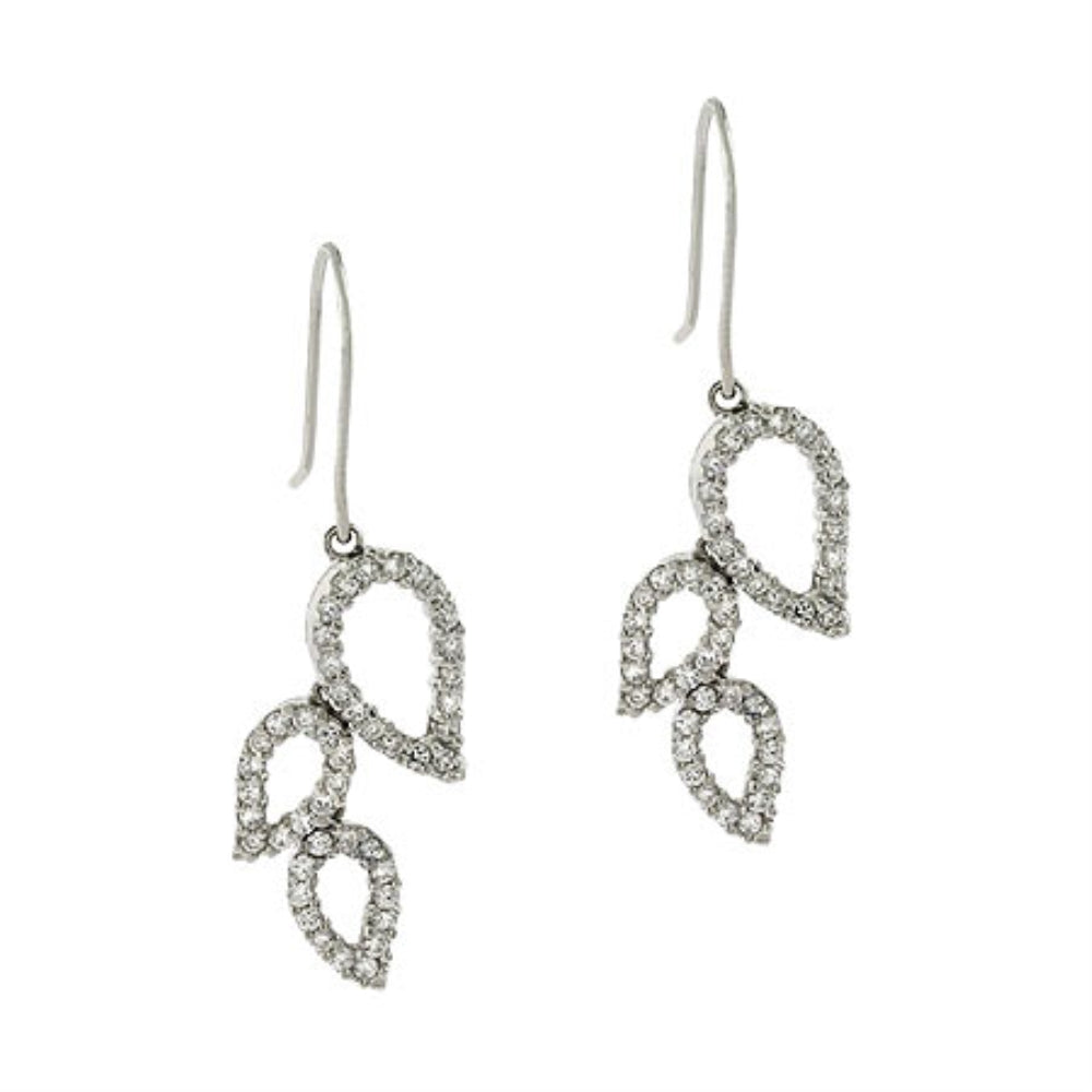 Sterling Silver Leaf Hook Dangle CZ Earrings