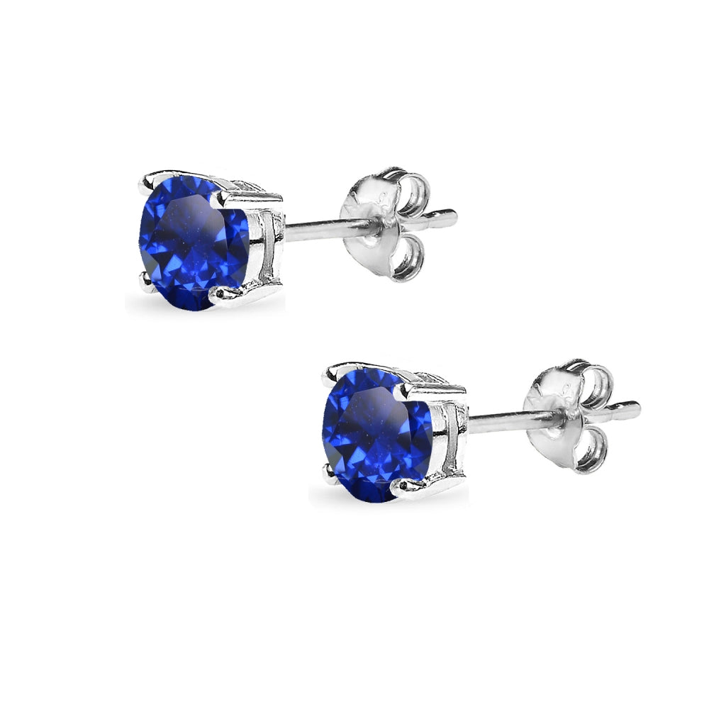 Sterling Silver Created Blue Sapphire 5mm Round-Cut Solitaire Stud Earrings-2