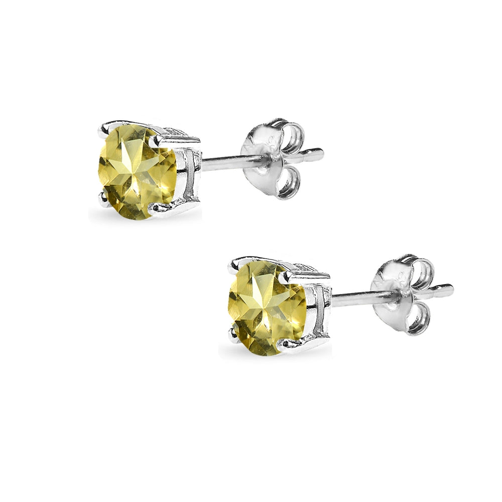 Sterling Silver Citrine 5mm Round-Cut Solitaire Stud Earrings-2